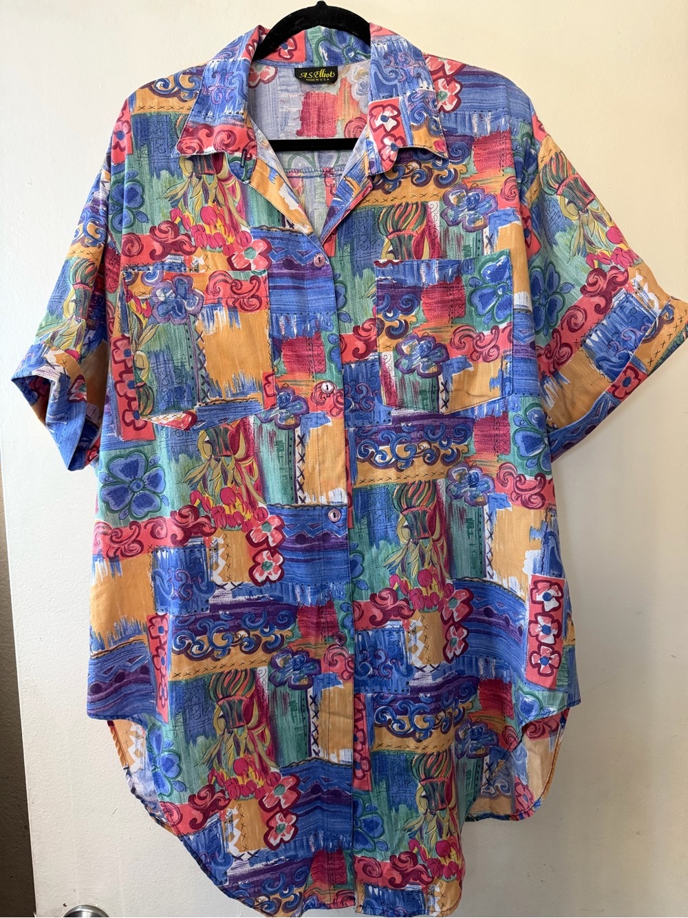 Vintage J.S. Elliot Abstract Patchwork Blouse Made in USA
